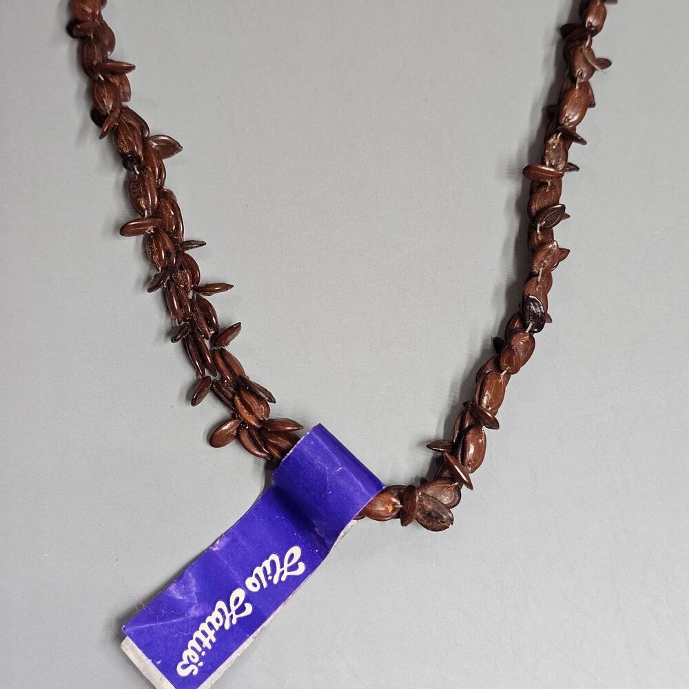 Hilo Hattie's Hawaiian Koa Seed Lei Necklace Artisan Hand Crafted 28in NWT Vtg